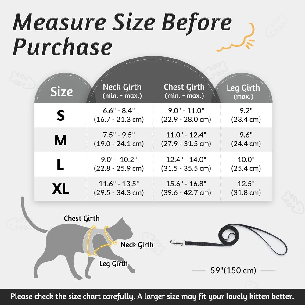 Cat Harness and Leash Set for Walking Escape Proof, Adjustable Soft Kittens Vest with Reflective Strip for Cats, Comfortable Outdoor Vest, Black, S