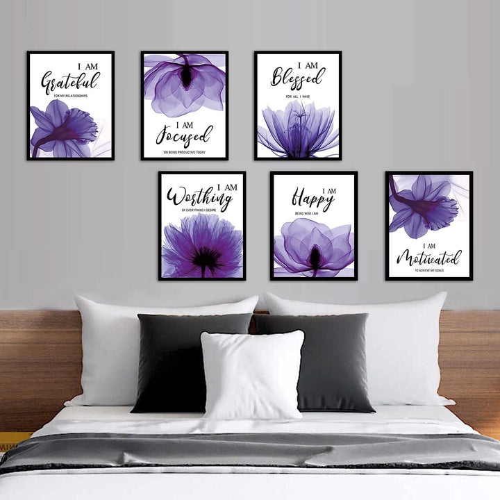 Purple Elegant Tulip Inspirational Quotes Wall Decor Bathroom Wall Art Painting Spa Bathroom Woman Girl Bedroom Living Room Art Prints Set of 6 (8”X10” Canvas Picture) Home Decor Unframed