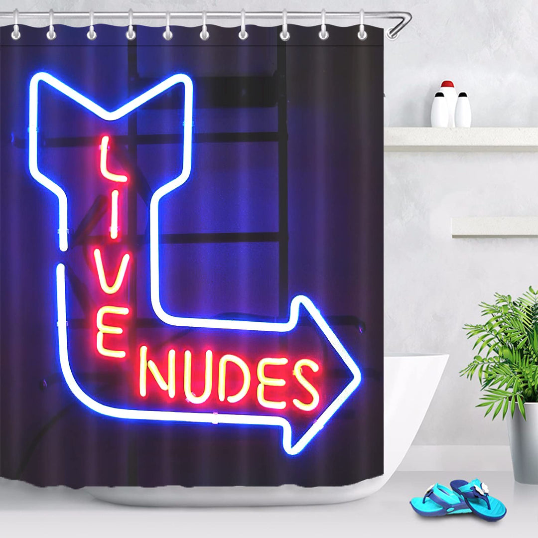DIOLPOM Funny Shower Curtain, Neon Sign Blue Fabric Shower Curtain for Bathroom Decor with 12 Hooks, 60x72 inch