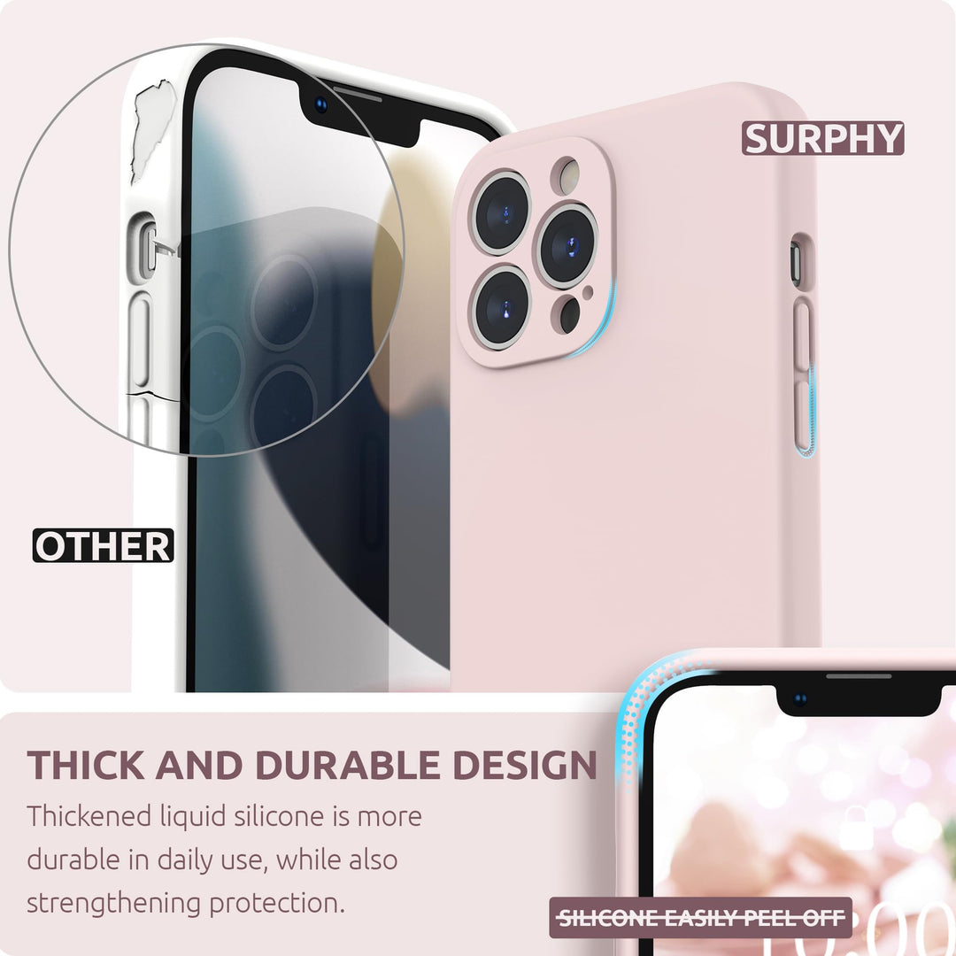 Compatible with iPhone 13 Pro Max Case with Screen Protector, (Camera Protection + Soft Microfiber Lining) Liquid Silicone Phone Case 6.7 inch 2021, Pink Sand