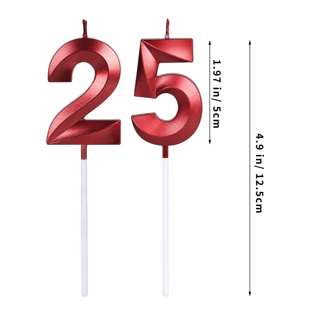 Red 25th & 52nd Birthday Candles for Cakes, Number 25 52 Glitter Candle Cake Topper for Party Anniversary Wedding Celebration Decoration