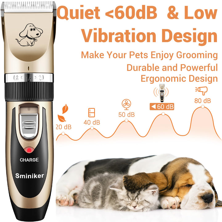 Low Noise Rechargeable Cordless Cat Dog Horse Clippers Professional Pet Clippers Grooming Kit,Animal Clippers Pet Grooming Kit(Gold)