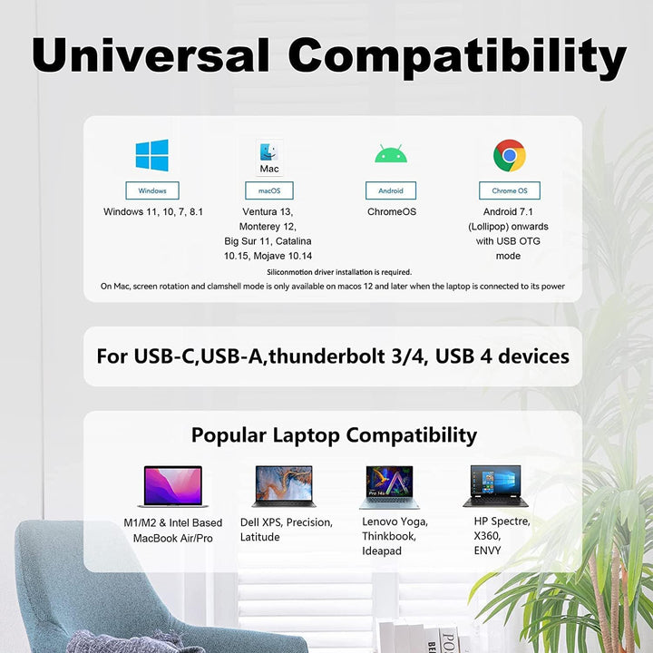 USB 3.0 or USB C to HDMI Adapter for Dual Monitors, Universal Video Graphics Adapter for Mac and Windows, Thunderbolt 3/4, USB 3.0 or USB-C, 1080p@60Hz