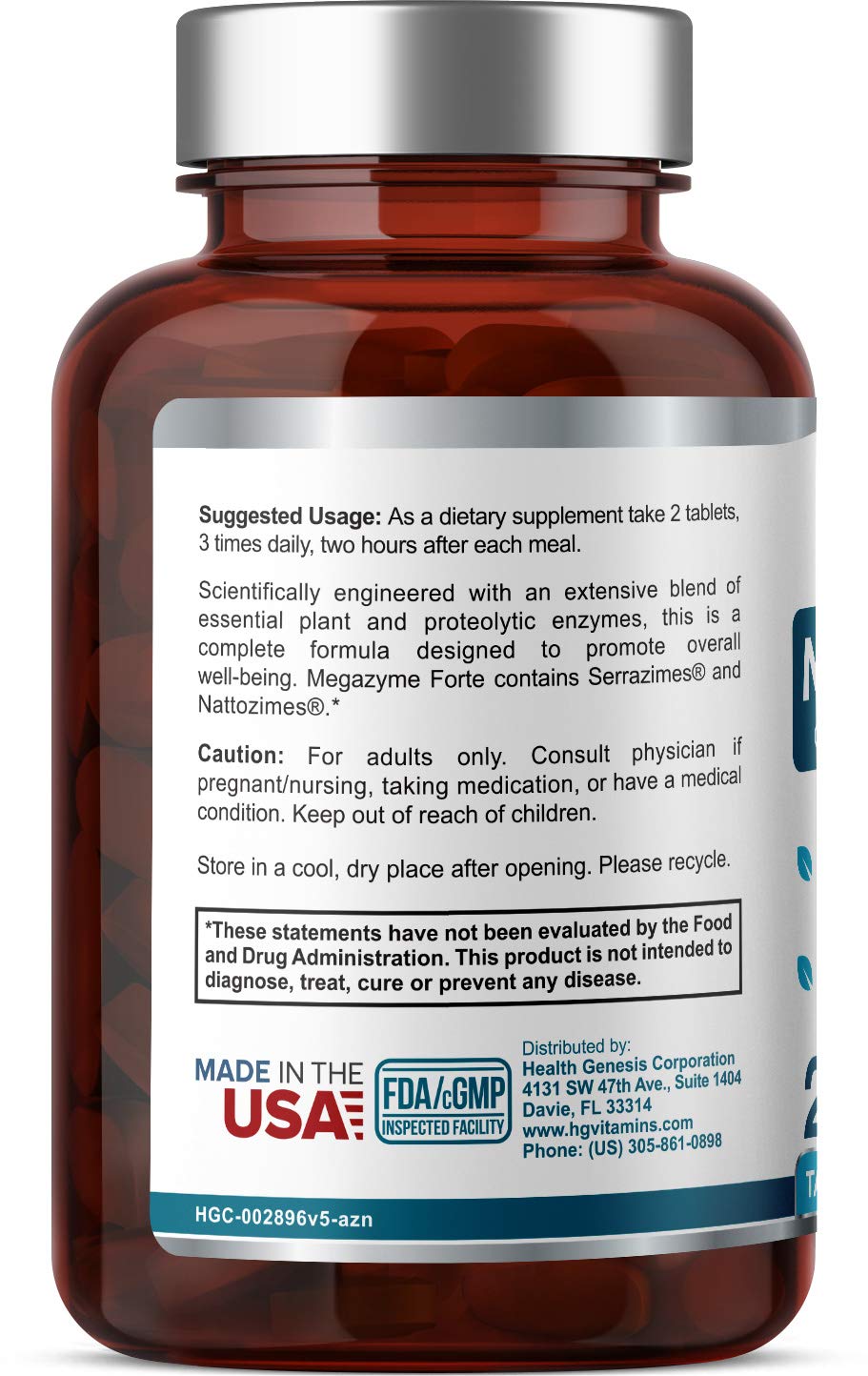 Megazyme Forte 200 Tablets - Natural Plant Proteolytic Enzymes Nattozimes Serrazimes Supports Digestive System Immune Health