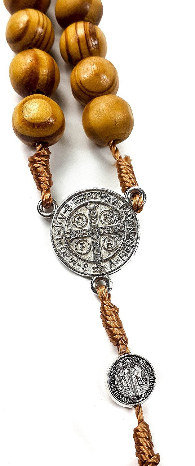Saint Benedict Olive Wood Rosary Catholic NR Medal Handmade from Jerusalem