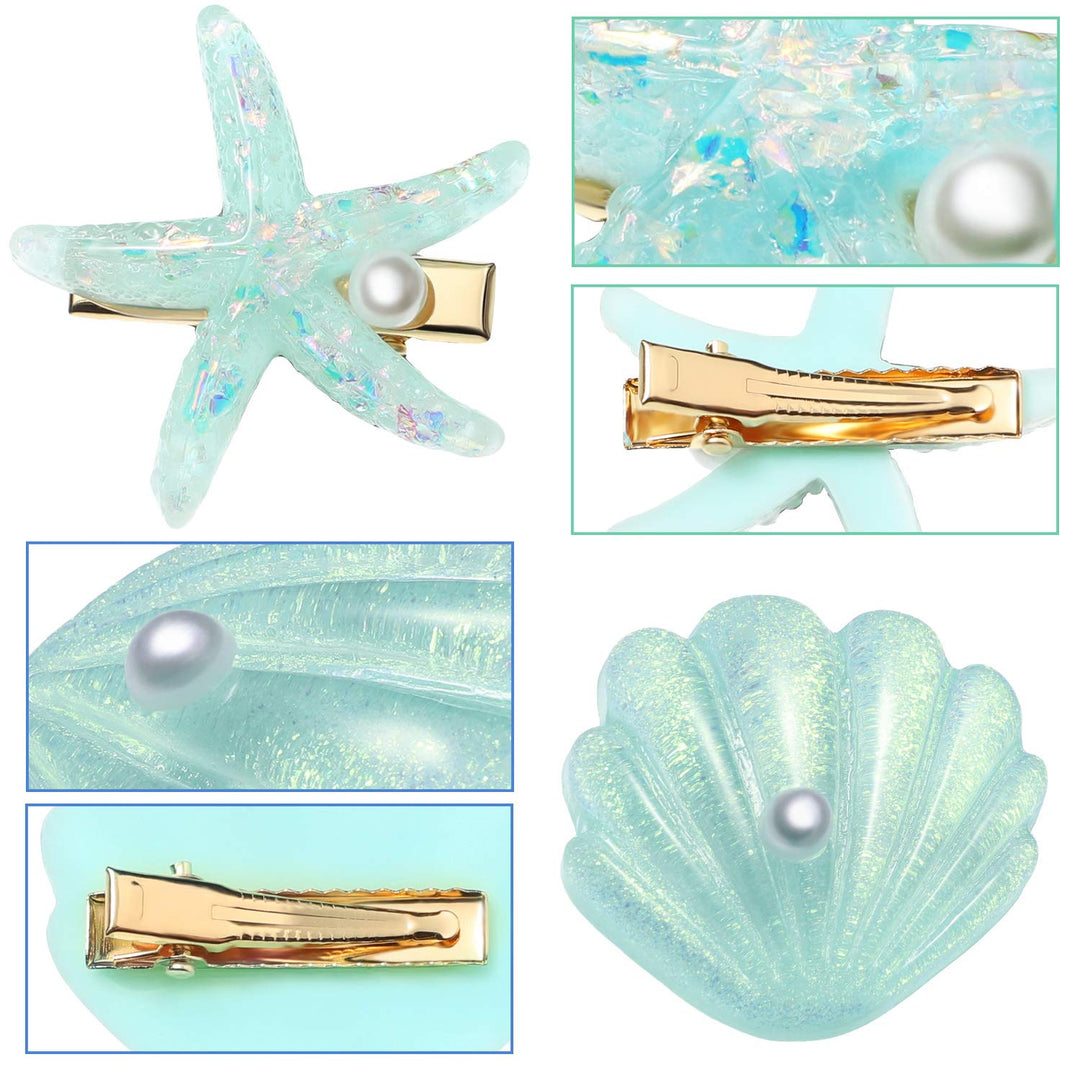 8 Pieces Starfish Hair Clip Shell Pearl Hair Barrettes Resin Mermaid Hair Accessories for Women Beach Wedding Party