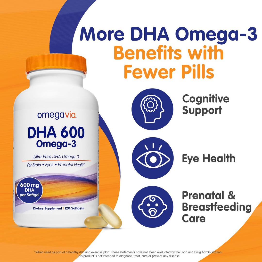 OmegaVia DHA 600 mg, Ultra Pure Omega-3 DHA Supplements