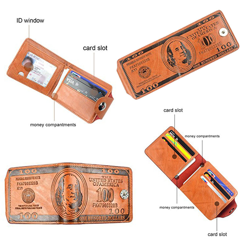 LUI SUI Men Us Dollar Bill Wallet Billfold Leather Cred