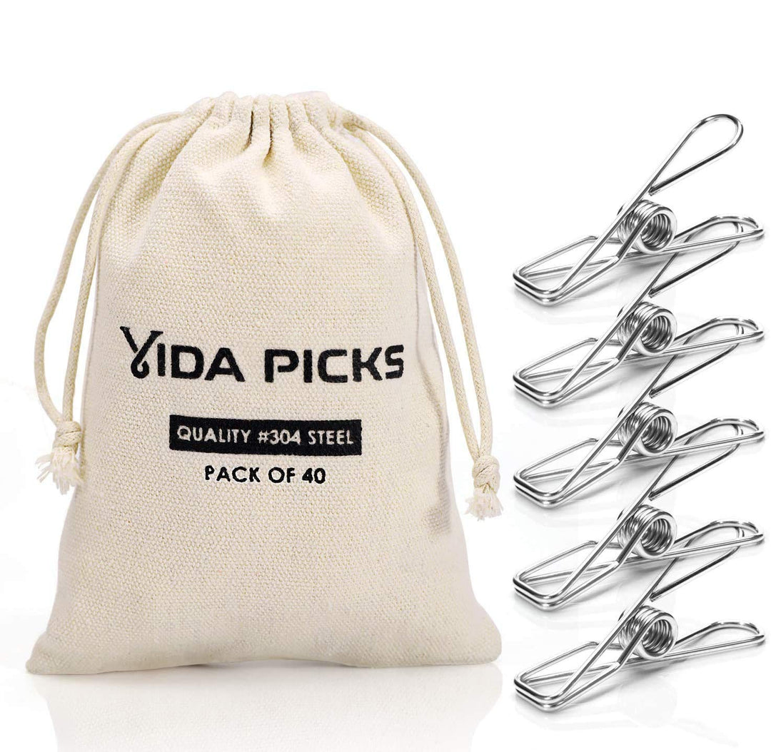 40 Pack Wire Clothes Pins Heavy Duty Outdoor, Stainless Steel ClothesPins for Hanging Clothes, Metal Clothes Pegs, Clothing Clips, Laundry Pins 1.8mm Diameter 6cm Long