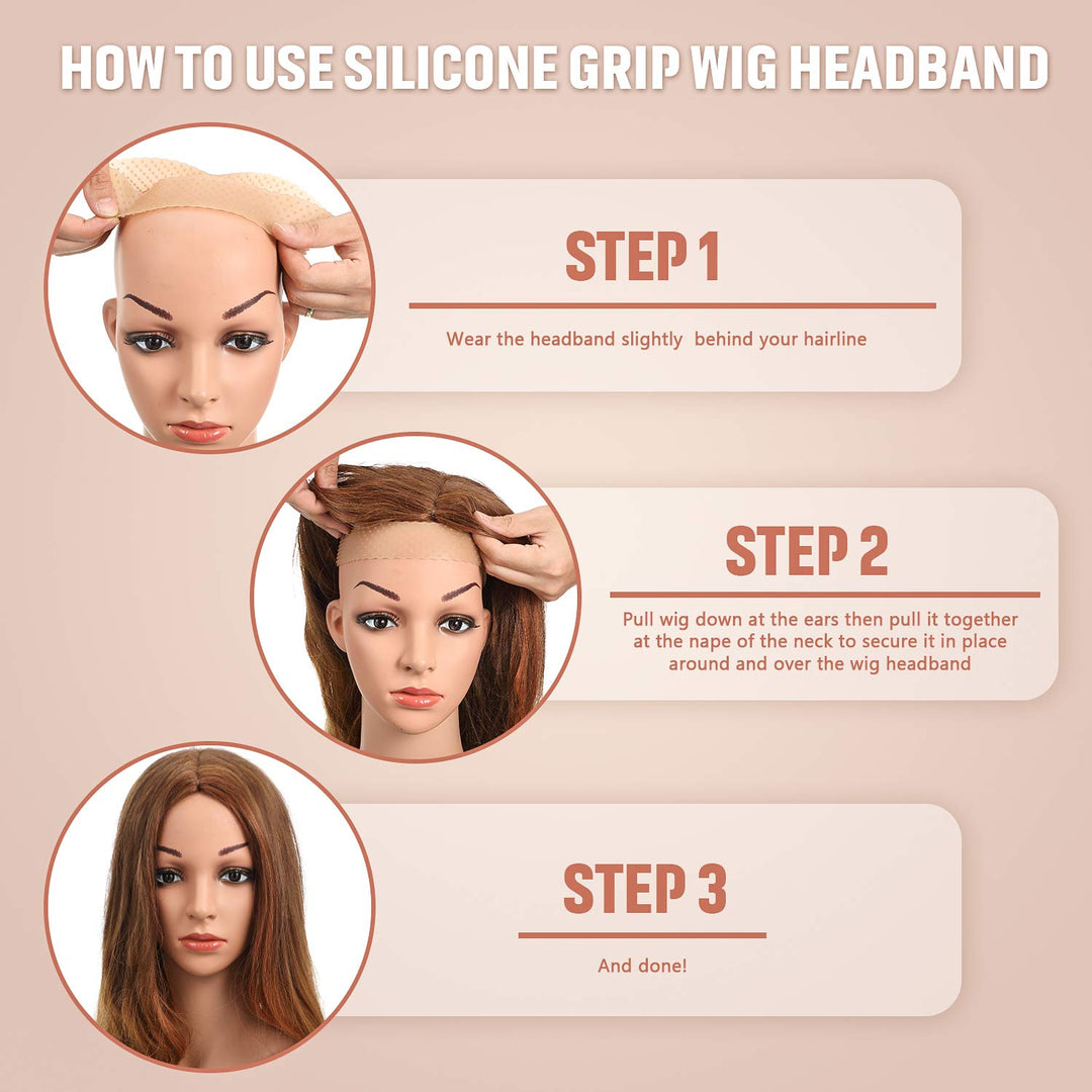 2 Pieces Non-slip Wig Grip Band Adjustable Silicone Wig Headband Seamless Wig Headband Holder for Men Women Sports Yoga (Light Brown)