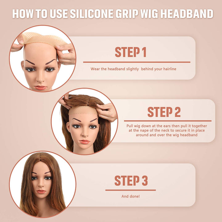 2 Pieces Non-slip Wig Grip Band Adjustable Silicone Wig Headband Seamless Wig Headband Holder for Men Women Sports Yoga (Light Brown)