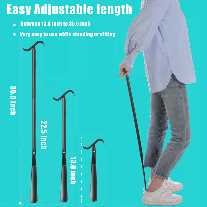 Fanwer Shoe Horn Long Handle for Seniors - 33.5 Long Dressing Stick, Sock Remover Tool, Stable, Not Easy to Break, Adjustable, for Disabled, Knee & Hip Replacements and Back Problems People