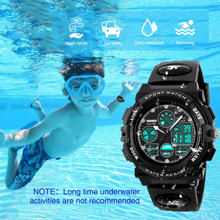 Kids Sports Watch Waterproof Boys Multi-Function Analog Digital Wristwatch LED Alarm Stopwatch Black