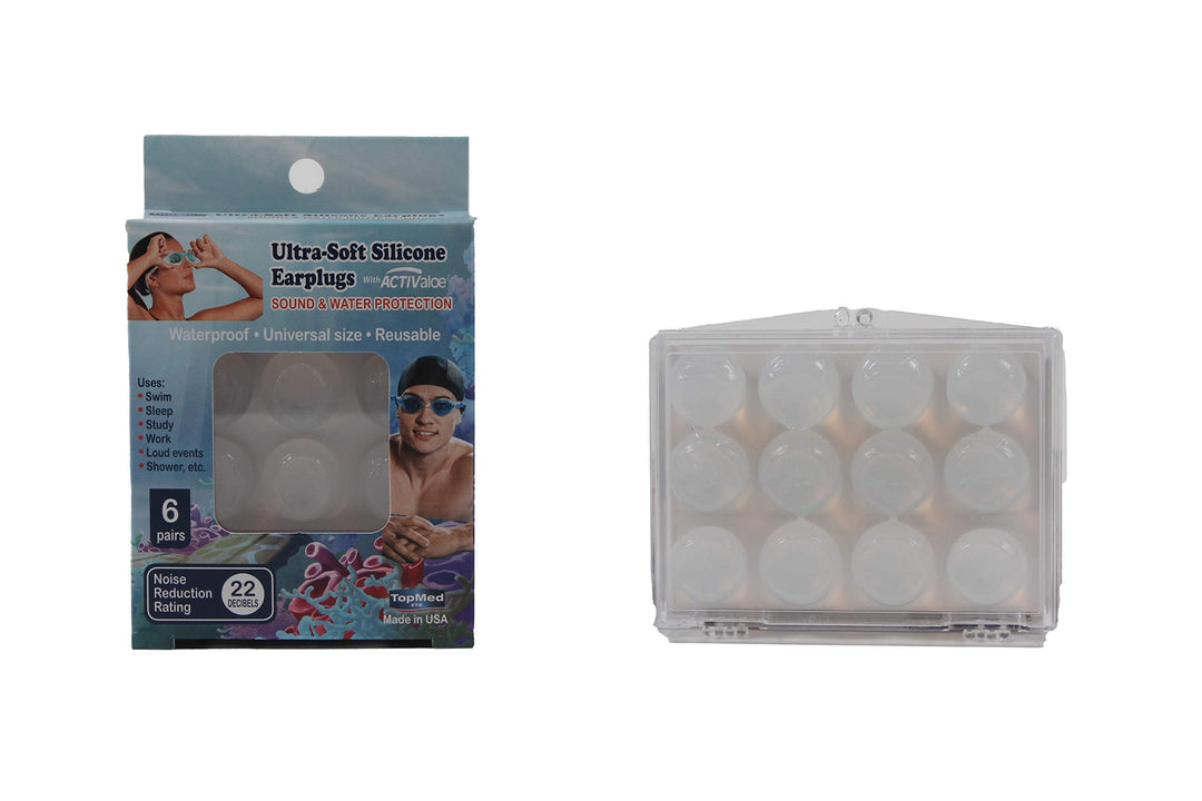 Top Med Soft Silicone Earplugs Value Pack, 6 Pairs Moldable Silicone Putty Ear Plugs for Sleeping, Snoring, Swimming, Travel