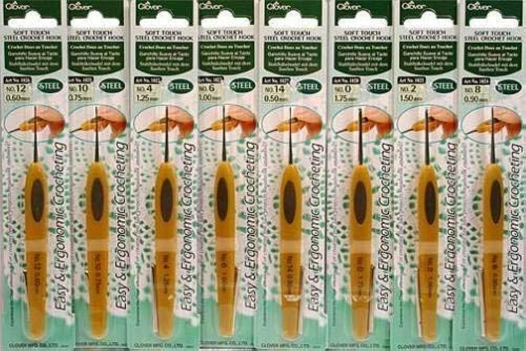Clover Soft Touch Steel Crochet Hooks ~Complete Set of All 8 Sizes!
