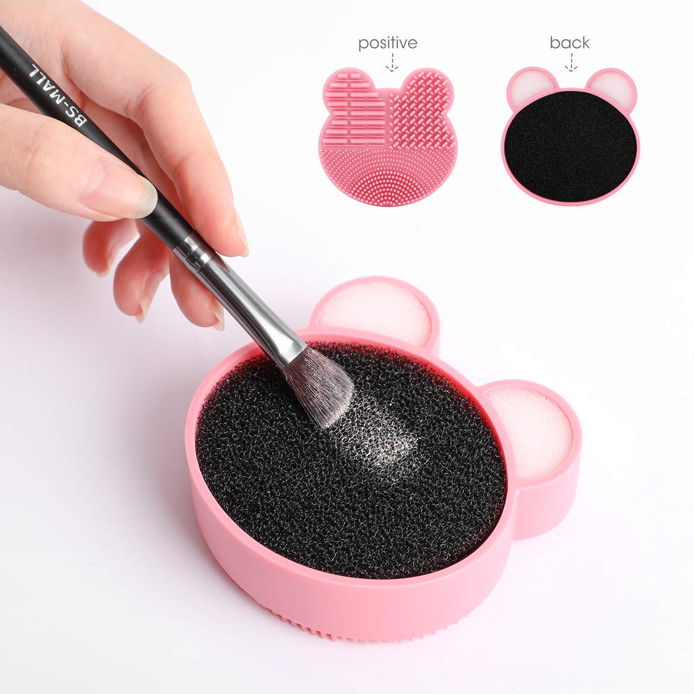 Oneleaf Silicone Makeup Brush Holder&Cleaner Sponge,drying brush &remove color, has Various Sizes Holes for Different Brush, Quick Cleaner Sponge without Water or Chemical Solutions-PINK