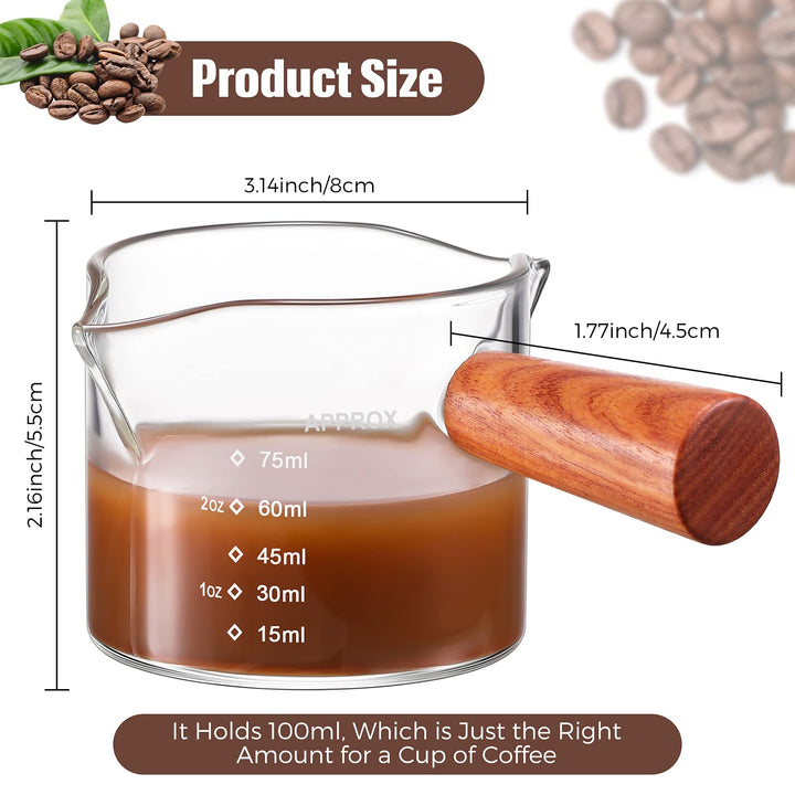 Double Spout Measuring Triple Pitcher Milk Cup 75 ml Espresso Shot Glass Espresso Measuring Cup Coffee Replacement Carafe with Handle for Barista Coffee Carafe Milk (2 Piece)