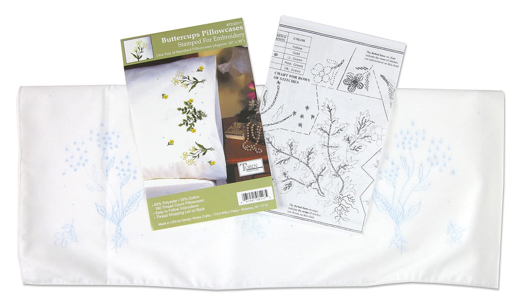 Stamped Pillowcase Pair for Embroidery, 20 by 30-Inch, Buttercups