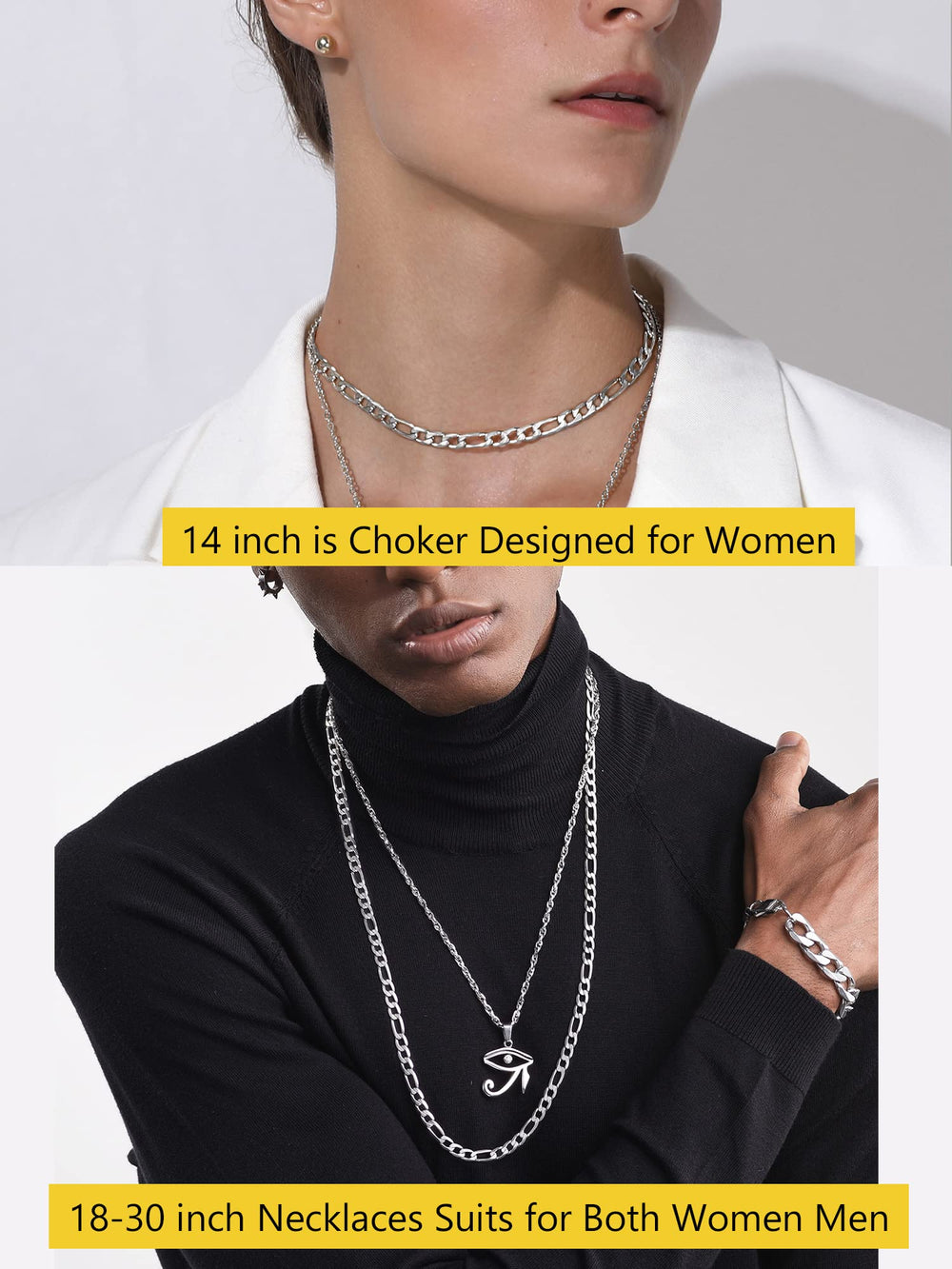 Stainless Steel Chain Figaro Link Necklace 24 inch 6mm Men Jewelry Flat Chains for Man Necklaces
