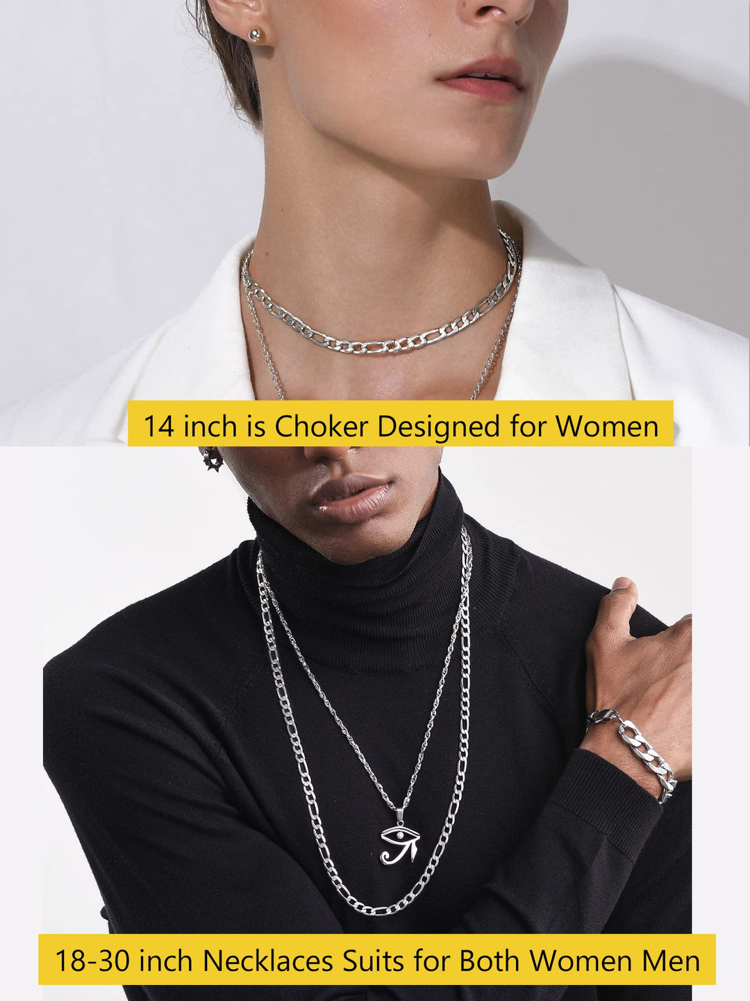 Stainless Steel Chain Figaro Link Necklace 24 inch 6mm Men Jewelry Flat Chains for Man Necklaces