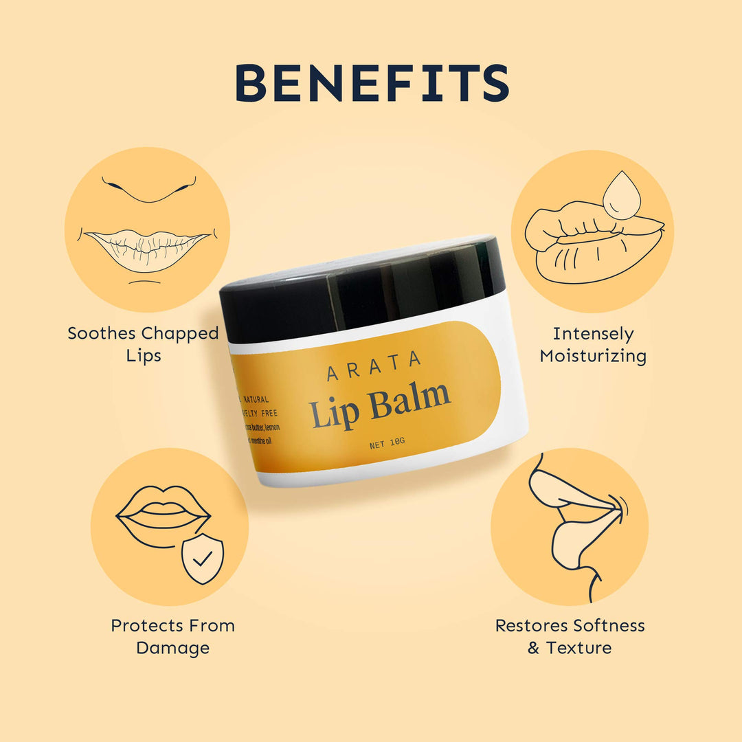 Arata Natural Lip balm (10 gm) for dry, chapped lips with Intense Moisturizing || Power of Cardamom oil || Cocoa &amp; Mango butter