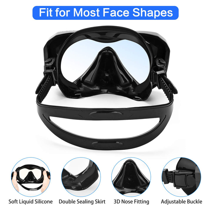 Snorkel Set, Anti-Fog Panoramic View Snorkel Mask and Anti-Leak Dry Snorkel Tube, Snorkeling Gear for Adults, Snorkel Kit Bag Included (Black)