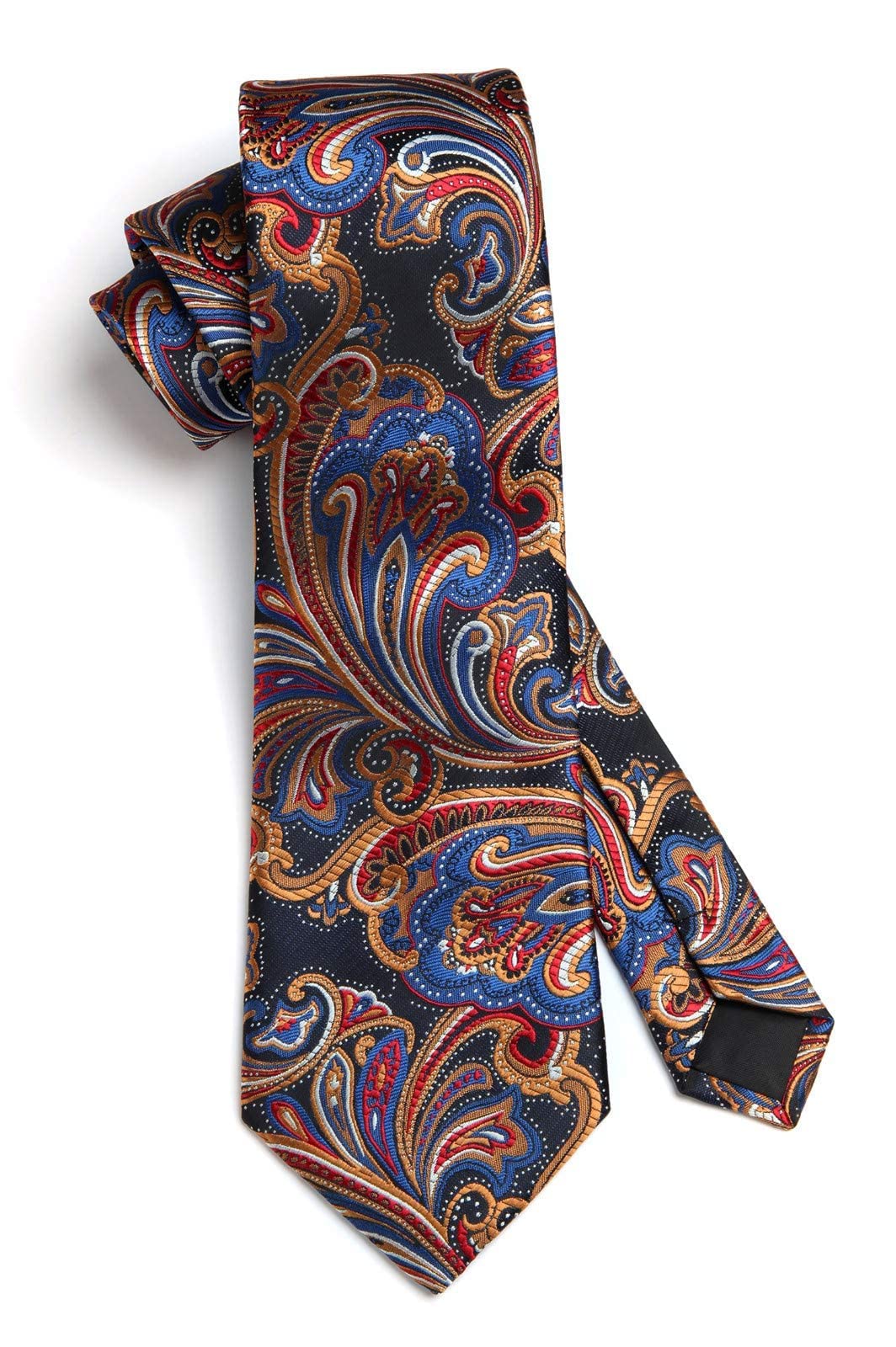 HISDERN Ties for Men Orange Paisley Tie and Pocket Squa