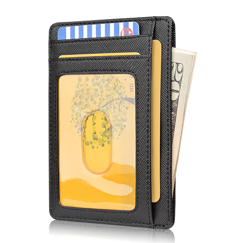 Slim Minimalist Front Pocket RFID Blocking Leather Wallets for Men and Women - Cross Black