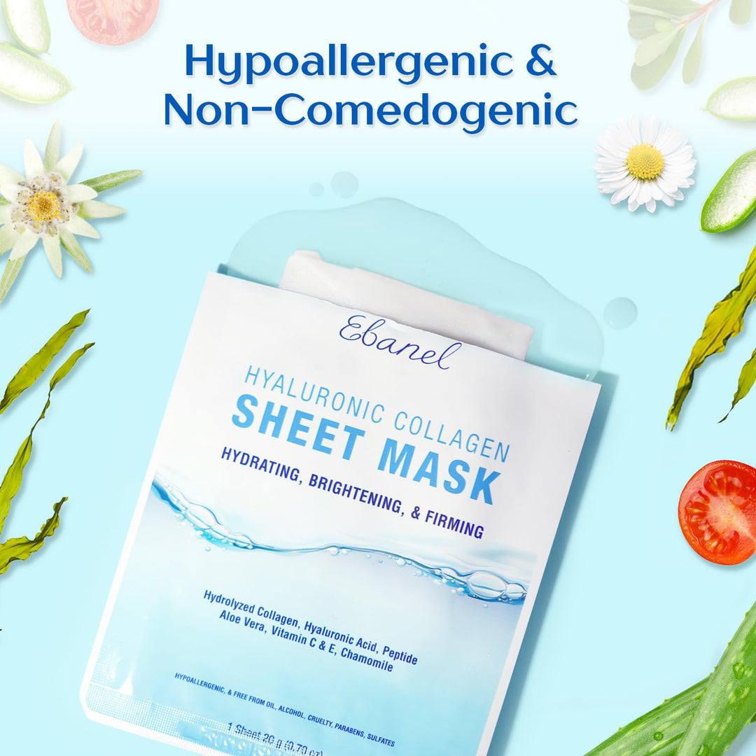 10 Pack Collagen Face Mask, Instant Brightening &amp; Hydrating Face Sheet Mask with Aloe Vera, Hyaluronic Acid, Vitamin C and E, Chamomile, Anti Aging Face Mask with Hydrolyzed Collagen, Peptide