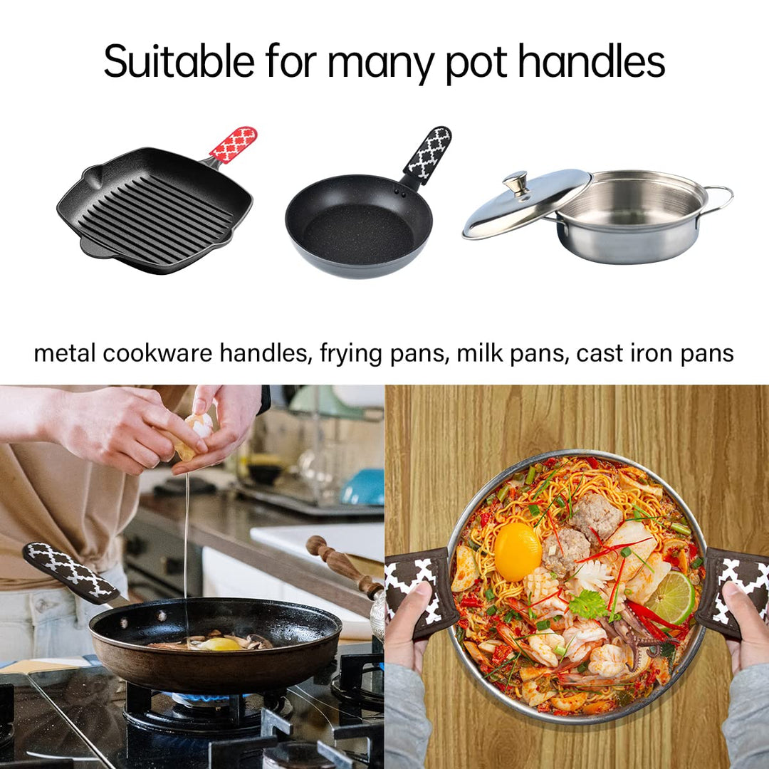 3 Pieces Hot Pot Handle Holder Cover for Kitchen Heat Resistant Hot Handle Sleeve Holder Cast Iron Pan Skillet Handle Cover Potholders for Cooking and Baking (2.Elegant Style)