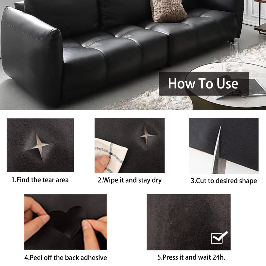 Leather Repair Tape Patch 8x120 Inches, Leather Repair Patch Self Adhesive for Couches, Sofa, Furniture, Vinyl Car Seats, Bags, Jackets First Aid Patch (Black)