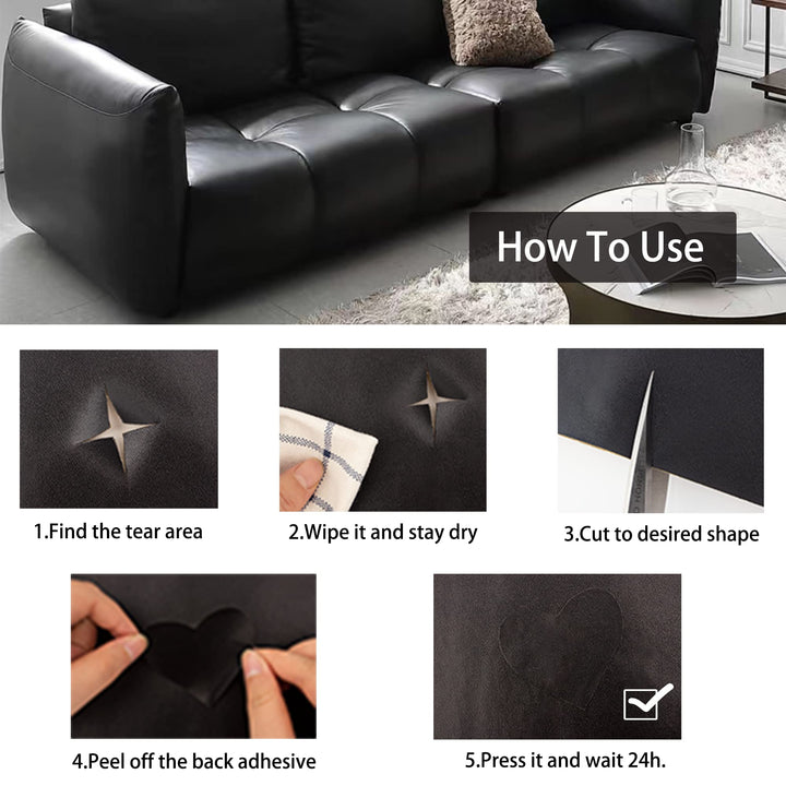 Leather Repair Tape Patch 8x120 Inches, Leather Repair Patch Self Adhesive for Couches, Sofa, Furniture, Vinyl Car Seats, Bags, Jackets First Aid Patch (Black)