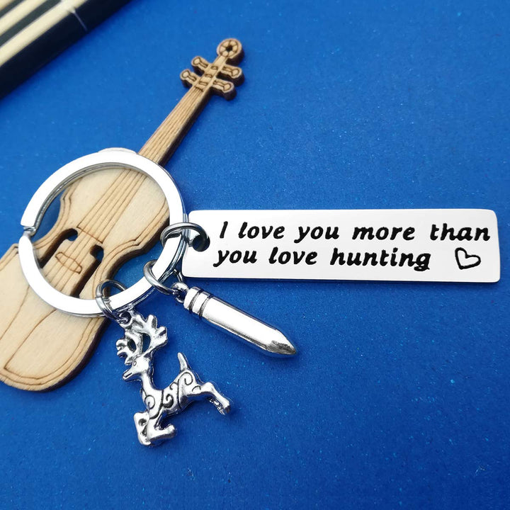 Christmas Keychain Gift for Men I Love You More Than You Love Hunting Keyring Gift for Husband Boyfriend Dad Hunter Wildlife Outdoorsman Jewelry