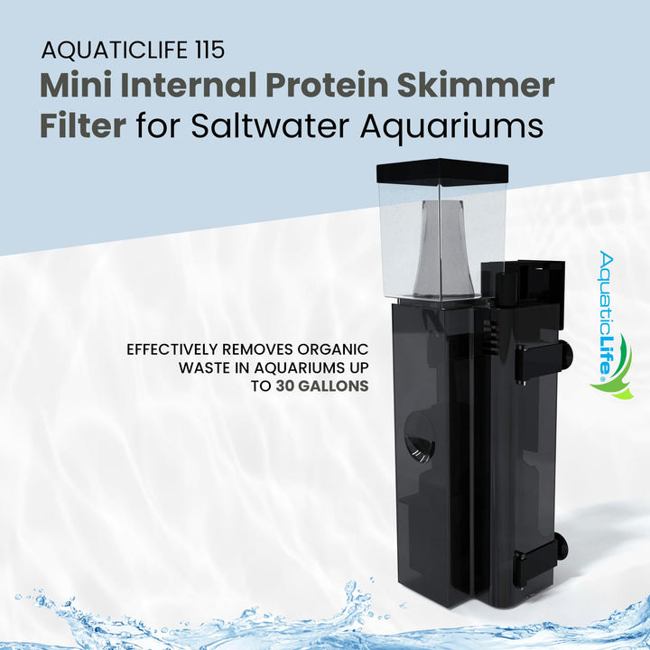 AQUATICLIFE 115 Mini Internal Protein Skimmer/Filter for Saltwater Aquariums, 30 Gallon, Perfect for Small, Nano Tanks