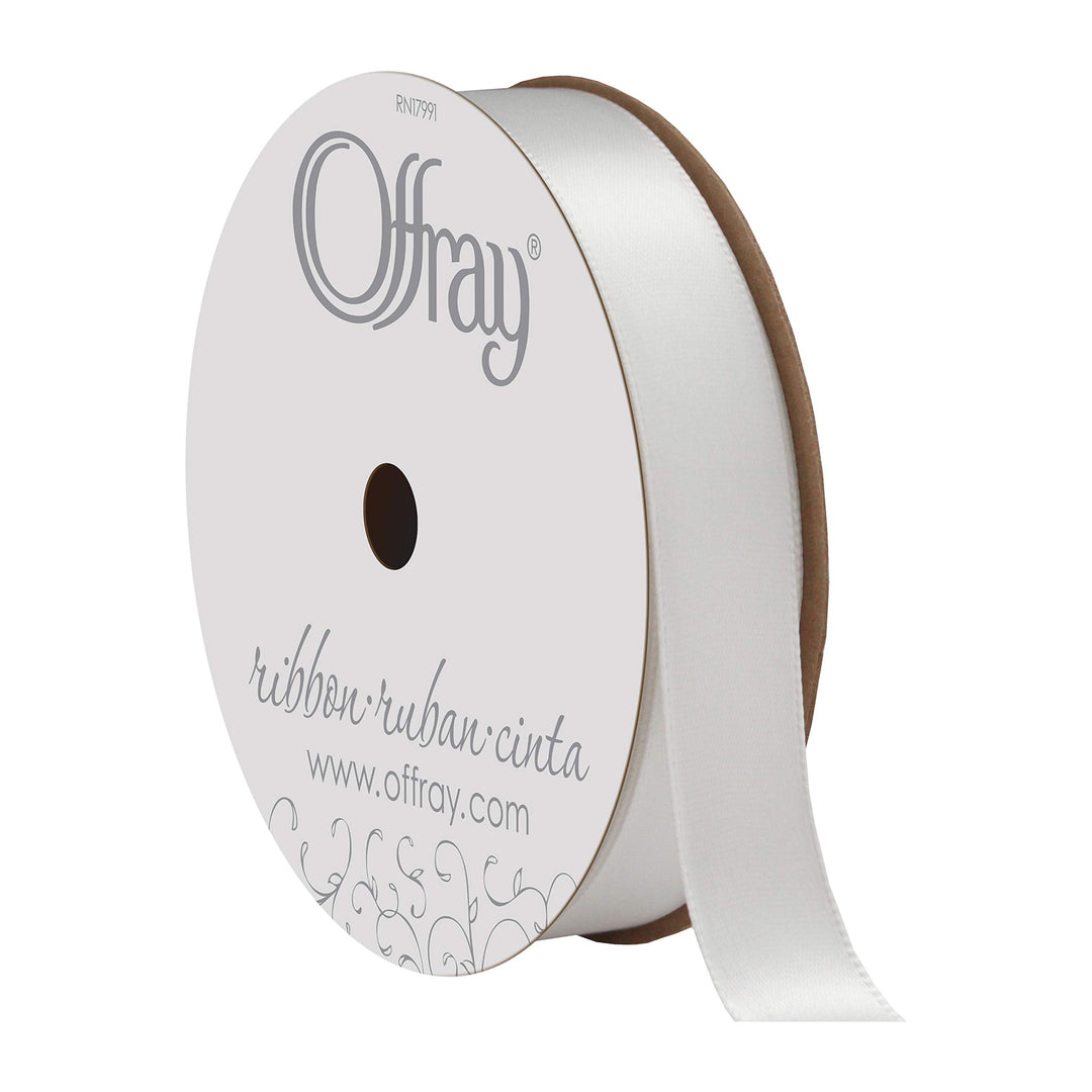 Offray 5/8 Single Face Satin Ribbon, White, 6 Yds