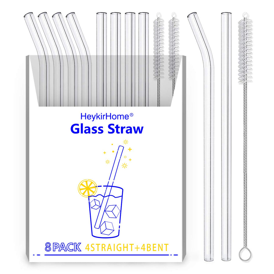 8 Pack Glass Straws- 4 Straight 4 Bent