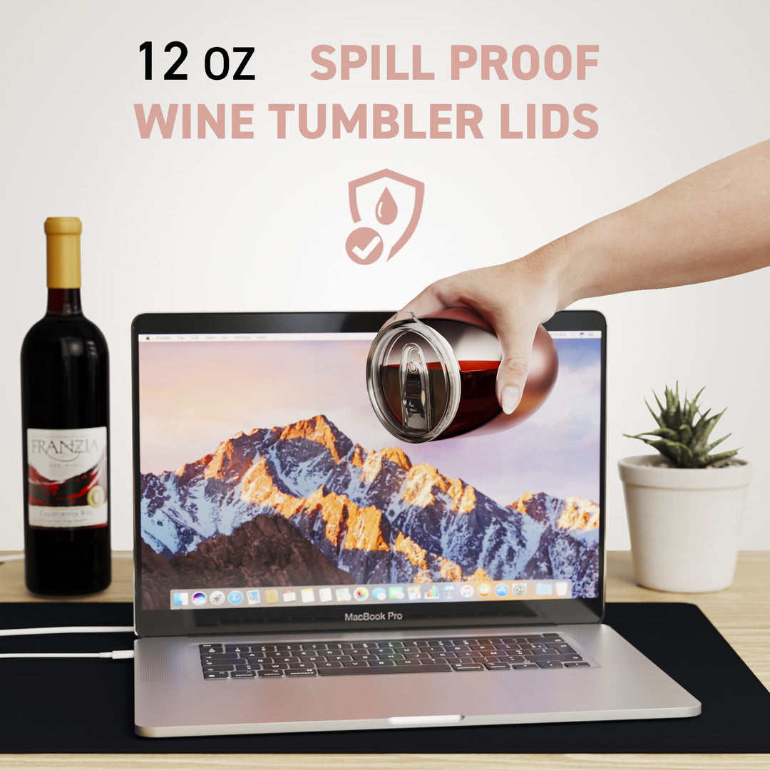 2 Wine Tumbler Silicon Lids 12 oz Spill Proof - No Leak Splash Proof Replacement Silicon Slider Locking Closure, 2 Lid For Tumbler,Open/Close 3 Inch Diameter by C&amp;Berg Model 2020