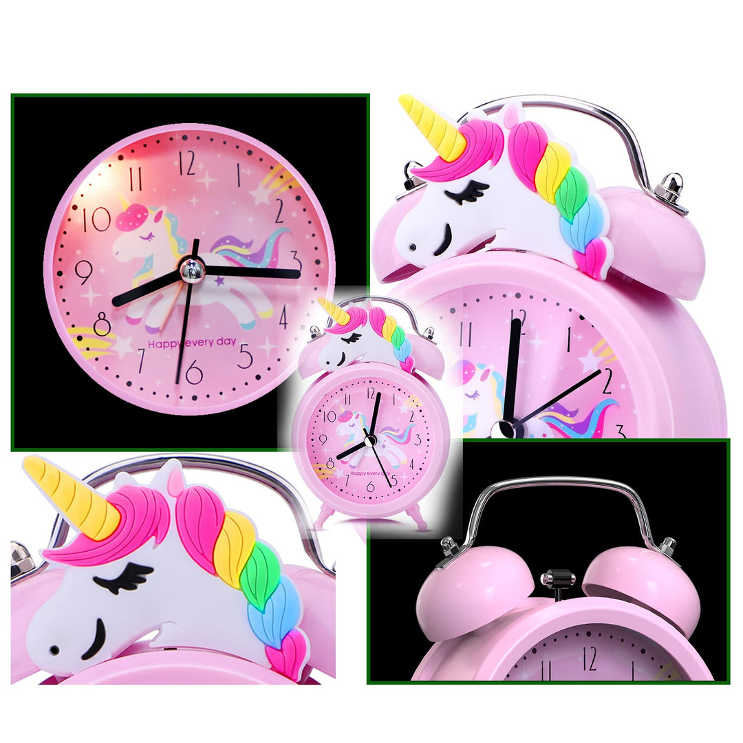Unicorn Alarm Clock for Girls Kids, Cute Bedroom Decoration, Non Ticking Silent Second Hand, w/Backlight Super Loud Twin Bell, for Kids Toddlers Unicorn Gifts 1
