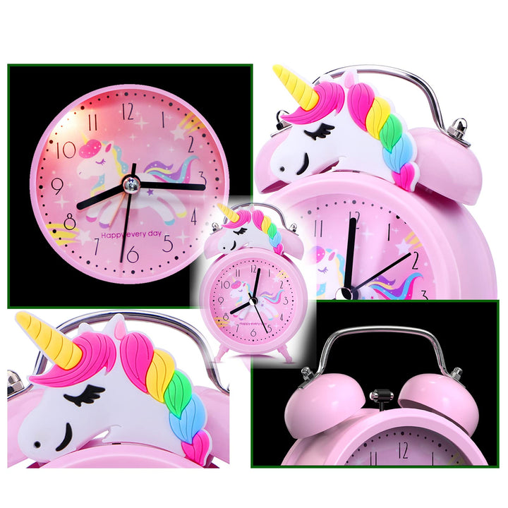 Unicorn Alarm Clock for Girls Kids, Cute Bedroom Decoration, Non Ticking Silent Second Hand, w/Backlight Super Loud Twin Bell, for Kids Toddlers Unicorn Gifts 1