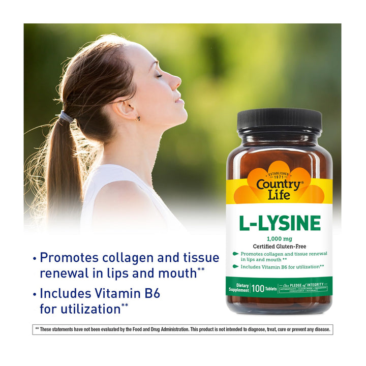 Country Life L-Lysine 1000mg with B-6, Supports Immune 