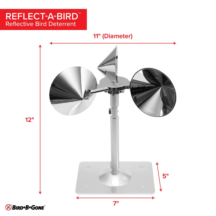 Bird B Gone - Reflect-A-Bird - Reflective Spinning Deterrent - Repels Pigeons, Sparrows, &amp; Woodpeckers - Wind Powered - for Gardens, Railings, Roofs, Etc - Weatherproof Aluminum - Adjustable Neck