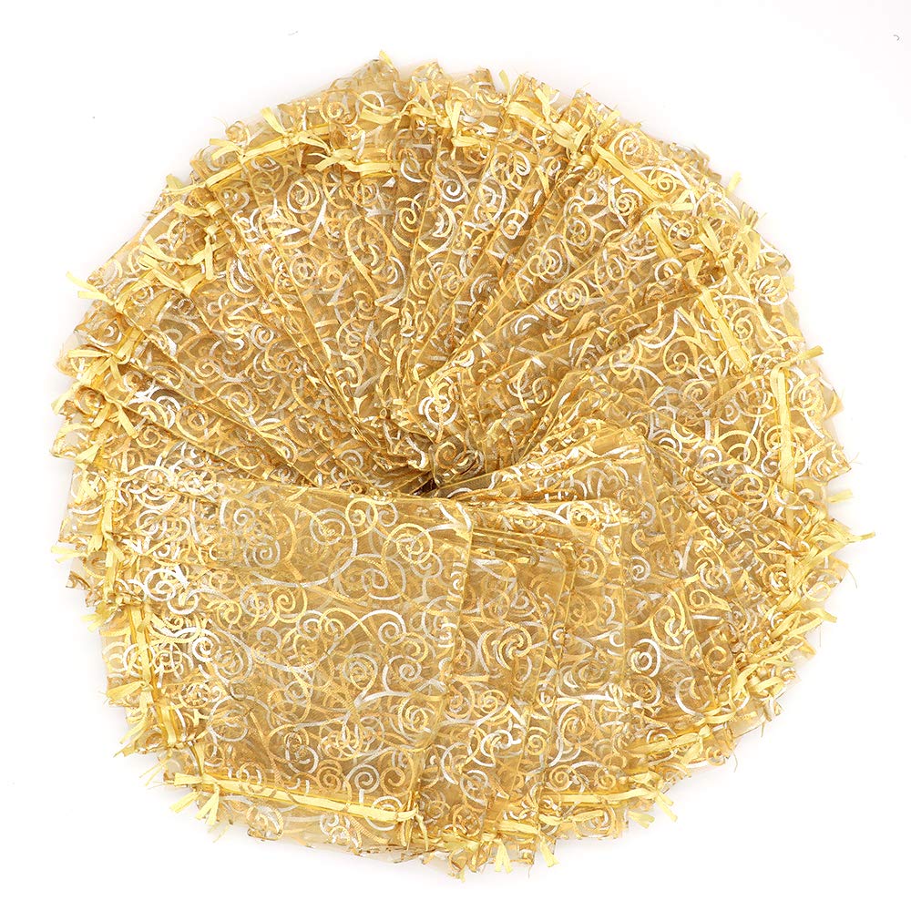 Organza Gift Bags 100Pcs Gold Sheer Organza Bag 4x6 Inc