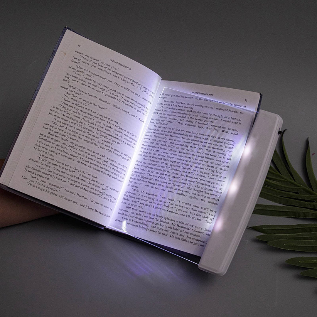 Flat Book Light for Reading in Bed at Night Clear LED Book Full Page Light Illuminator Panel Plate Lamp Board Wireless (White)