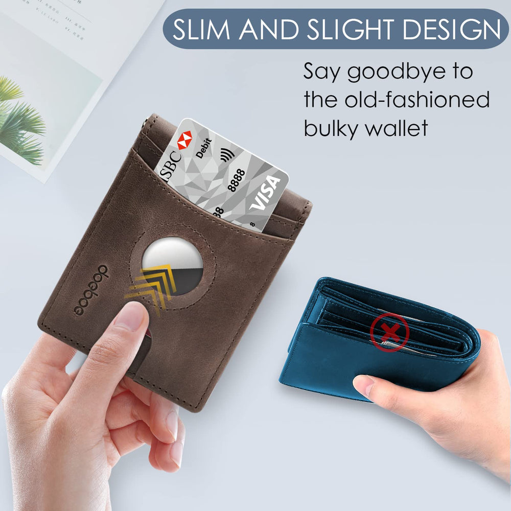 AirTag Wallet Holder, Wallet for Men Genuine Leather Credit Card Bifold Wallet with Money Clip, Minimalist RFID Slim Front Pocket Wallet, Airtags Accessories for Men Women Father's Day Gift