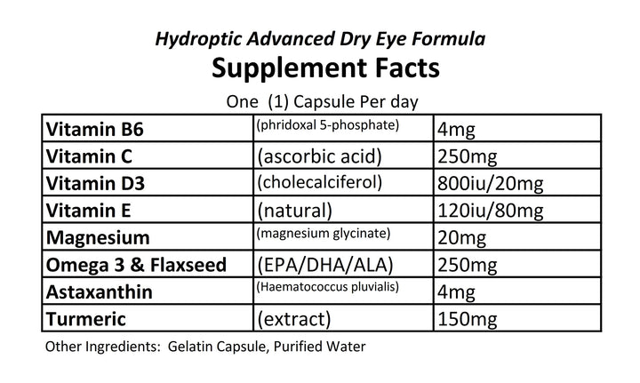 Hydroptic Advanced Dry Eye Formula (One-Per-Day) 90 Day Supply - includes Powerful Antioxidant Astaxanthin