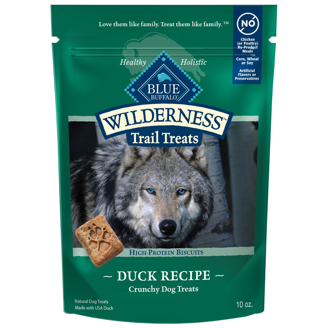 Wilderness Trail Treats High Protein Grain Free Dog Biscuits Crunchy Dog Treats, Duck Recipe, 10-oz Bag