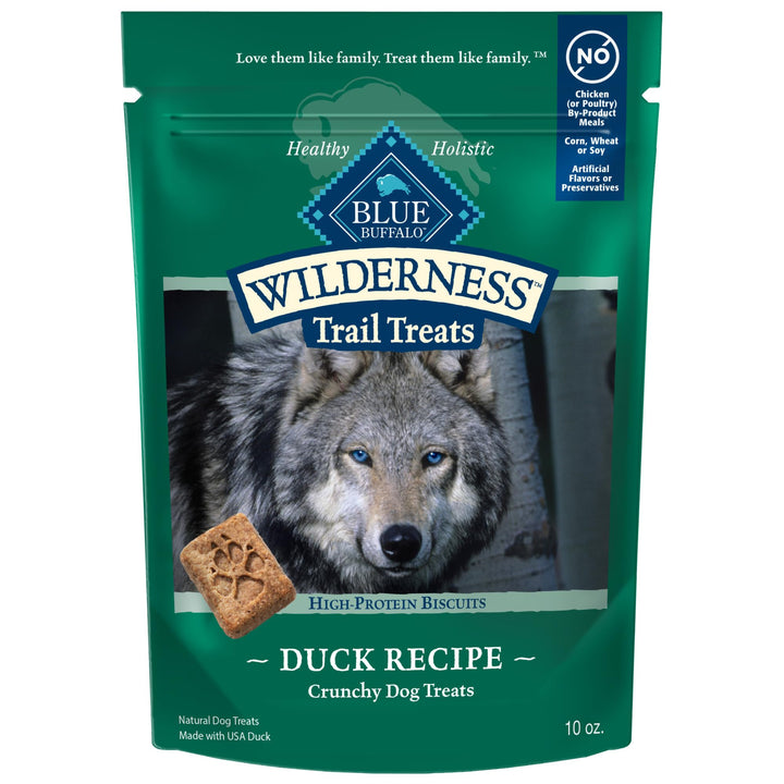 Wilderness Trail Treats High Protein Grain Free Dog Biscuits Crunchy Dog Treats, Duck Recipe, 10-oz Bag
