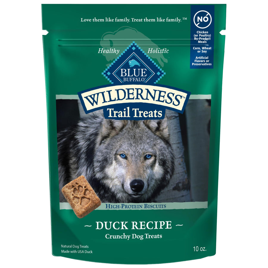 Wilderness Trail Treats High Protein Grain Free Dog Biscuits Crunchy Dog Treats, Duck Recipe, 10-oz Bag