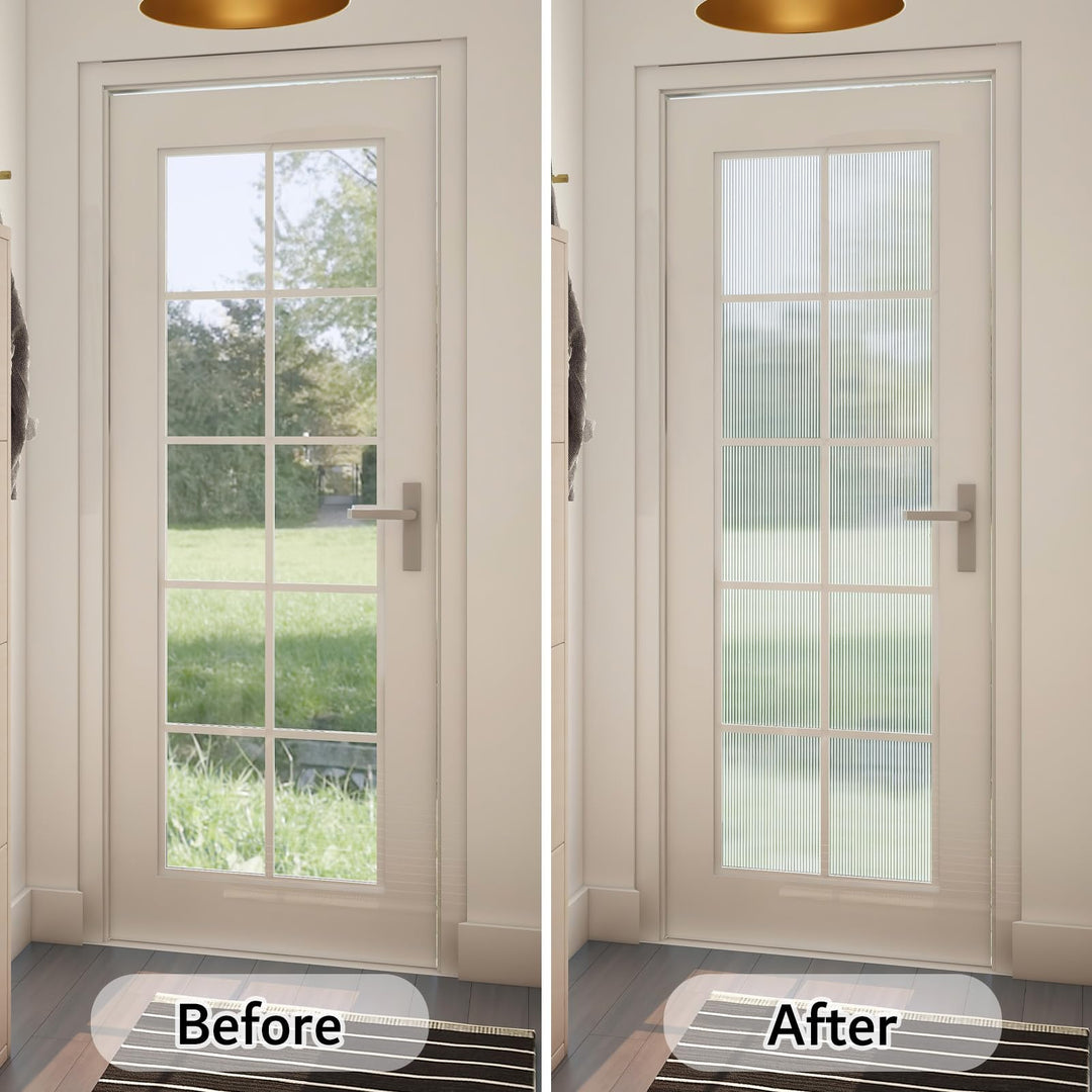 Reeded Glass Window Film, Window Privacy Film, Frosted Window Vinyl, 3D Decorative Window Decals Non Adhesive for Bathroom Living Room 35.4x118 inches