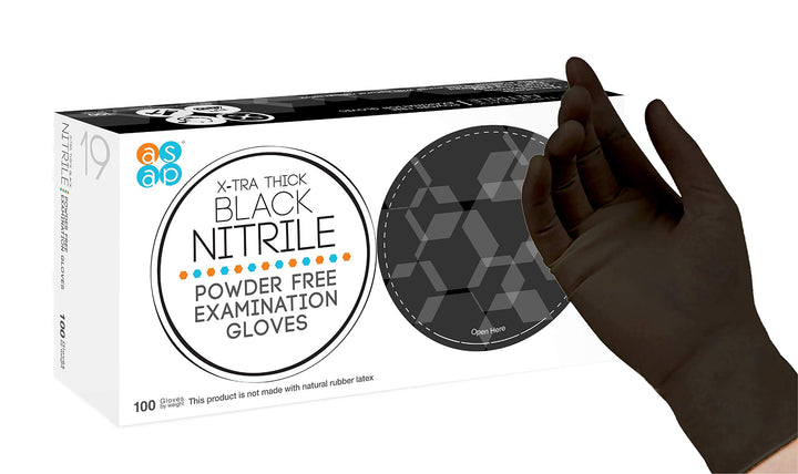 Black Nitrile Powder Free Examination Gloves, Disposable, 4 mil, Black (X-Large - Box of 100)